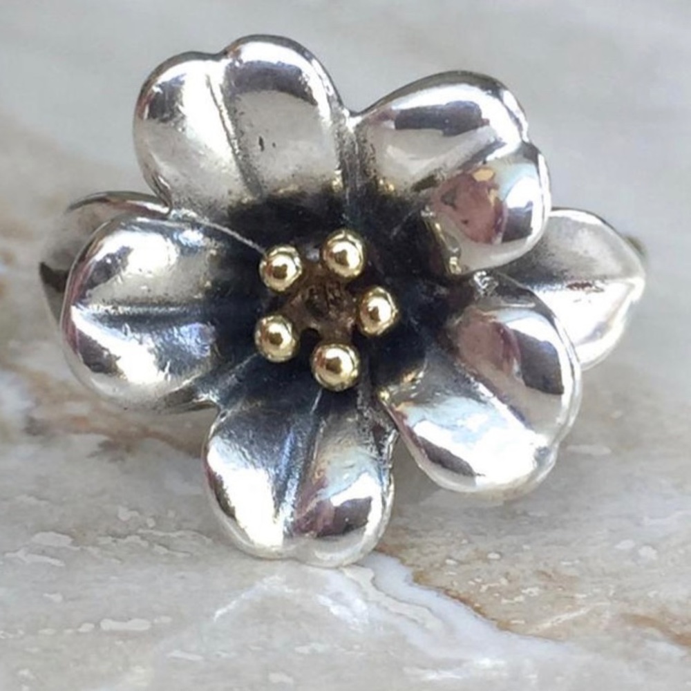 James Avery Sterling/18k gold Flower Ring-Retired